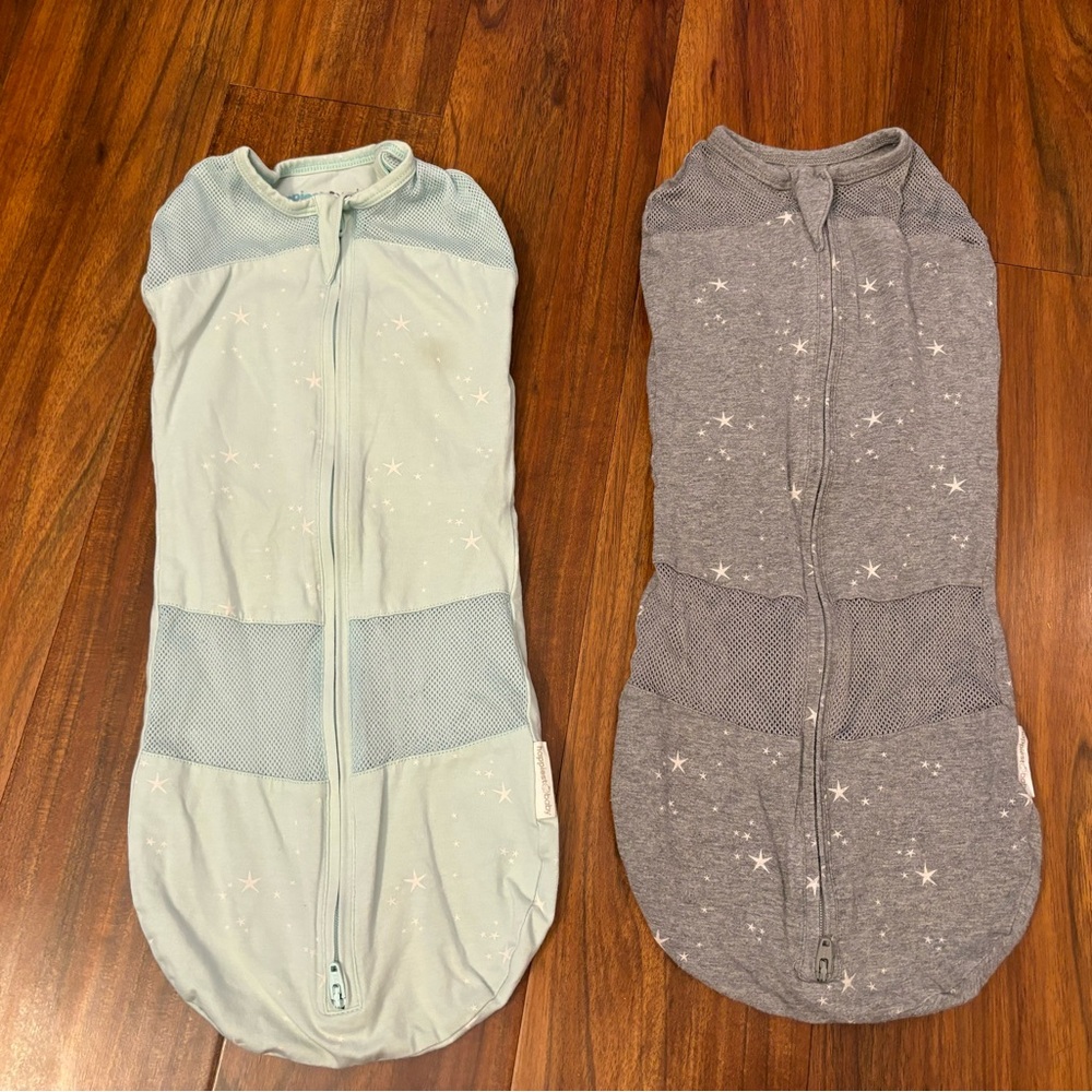 Happiest Baby 2 sleep bags/sleep sacks Velcro zip swaddles